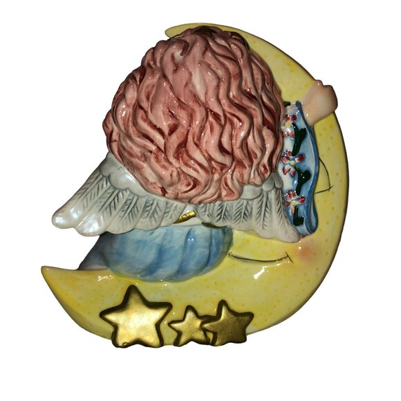 FITZ AND FLOYD COIN PIGGY BANK MOONBEAMS ANGEL MOON STARS CERAMIC YELLOW BLUE - Picture 4 of 6